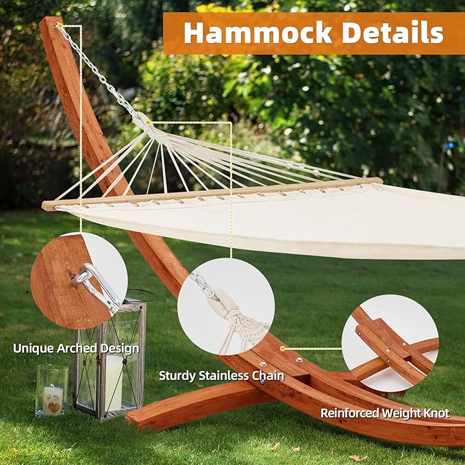 ECOTOUGE 12 FT Hammock with Stand Single Person Heavy Duty Hammock Stand Large Hammock Bed for Porch Patio Balcony Garden Backyard White-Yellow