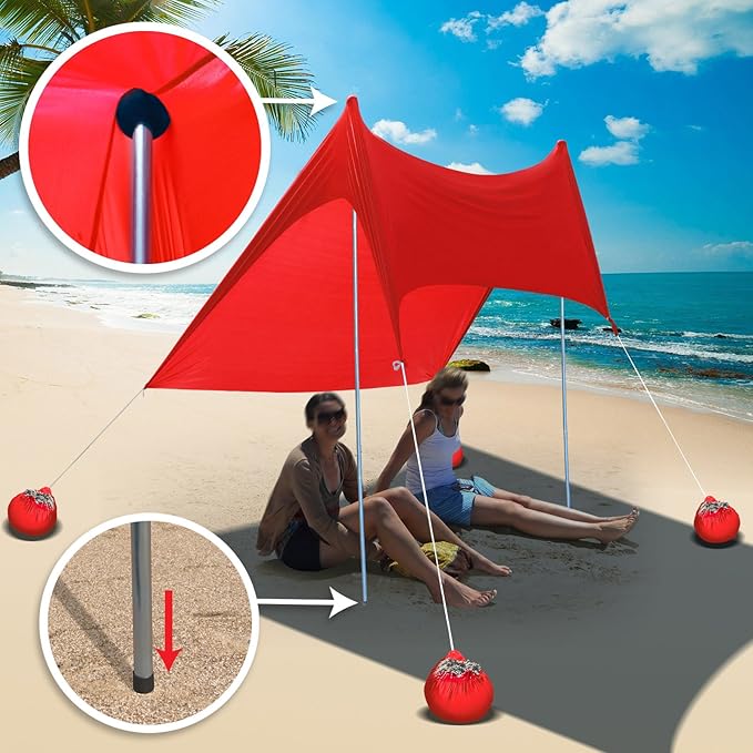 BenefitUSA 7'X7' Beach Tent with Sand Anchor Portable Canopy Sunshade Shelter UV Protected (Red)