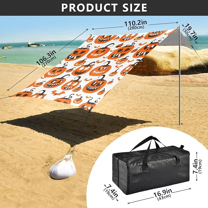 ALAZA Cute Pumpkin Pattern Beach Tent Sun Shelter Portable Canopy Sunshade for Outdoor Camping Picnics Backyard Fun 10x9 ft