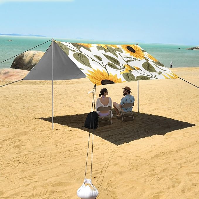 ALAZA Sunflowers on White Beach Tent Sun Shelter Portable Canopy Sunshade for Outdoor Camping Picnics Backyard Fun 10x9 ft