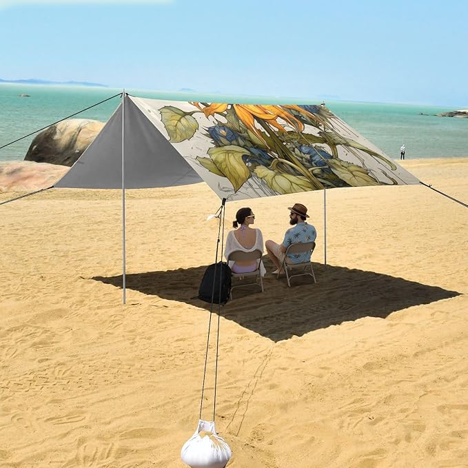 ALAZA Sunflower Sketchy Beach Tent Sun Shelter Portable Canopy Sunshade for Outdoor Camping Picnics Backyard Fun 10x9 ft