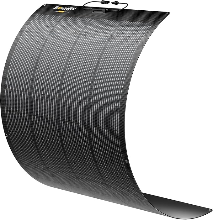 BougeRV Arch Pro 200 Watts Anti-Shading N-Type Fiberglass Flexible Solar Panel Portable 24 Volts 16BB Mono Cell 25% High-Efficiency Compact for RV Camping Home Boat Marine Curve Surface Black