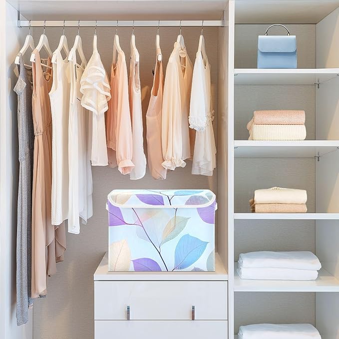 Storage Cube with Lid Elegant Leaves Print 16.5×12.6×11.8 IN Collapsible Large Capacity Foldable Storage Basket Bin Organizer