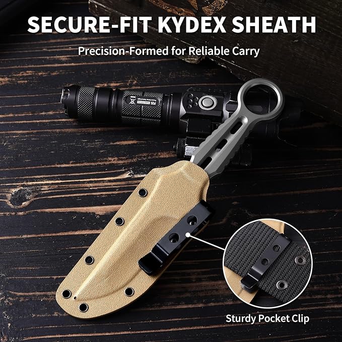 EDC Fixed Blade Knife with Sheath Camping Knife Fixed Blade 3.3 DC53 Steel Outdoor Survival Blade Full Tang Hunting Knives for Men Women IB-01 Silver