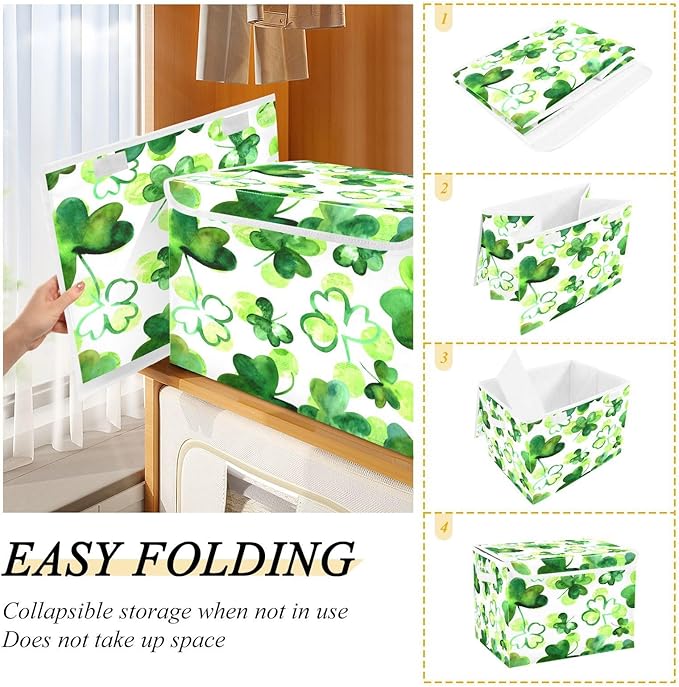 Lucky Leaf Fabric Storage Bins with Lids and HandleFoldable Storage Bins with LidsCloset Organizers for Clothes Storage Room Organization Office Storage Chest Organizer