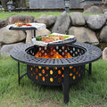OutVue 42 Inch Fire Pit with 2 Grills Extra Large Wood Burning Fire Pits for Outside with Lid &amp Poker Heavy Duty FirepitBBQ&amp Outdoor Firepit &amp Round Metal Table 3 in 1 for Patio Picnic
