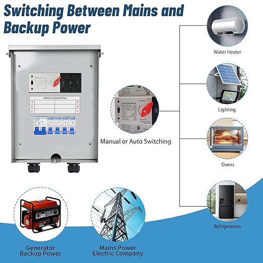 Transfer Switch 50 Amp 6 Circuit 120/240V Pre-Wired Automatic Transfer Switch Kit for Home Generator Meeting NEMA 3R Standards for Outdoor and Indoor