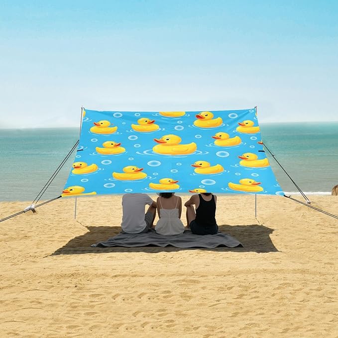 ALAZA Duck Bubbles Pattern Beach Tent Sun Shelter Portable Canopy Sunshade for Outdoor Camping Picnics Backyard Fun 10x9 ft