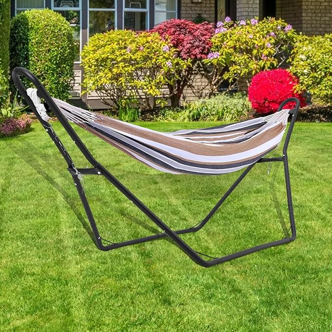 Hammock Stand Heavy-Duty Carbon Steel Frame 550 lbs Capacity Portable Stand for Double Hammocks Fits 9.5-14 ft Hammocks Indoor/Outdoor Use Black