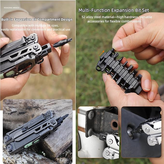 Multitool 24-in-1 Full-Size Lightweight EDC Multi-Purpose Pliers Damascus Steel Main Blade Outdoor Gear Camping Knives &amp Tools Gifts for Guys Gifts for Hunters Men who have Everything (Bla