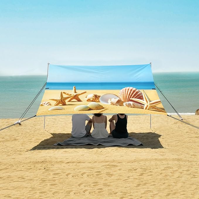 xigua Beach Beach Tent Sun Shelter with Carrying Bag - Silver Coated Oxford Fabric Beach Canopy for Beach Camping Fishing - Includes Windproof Ropes Sandbags &amp Stakes