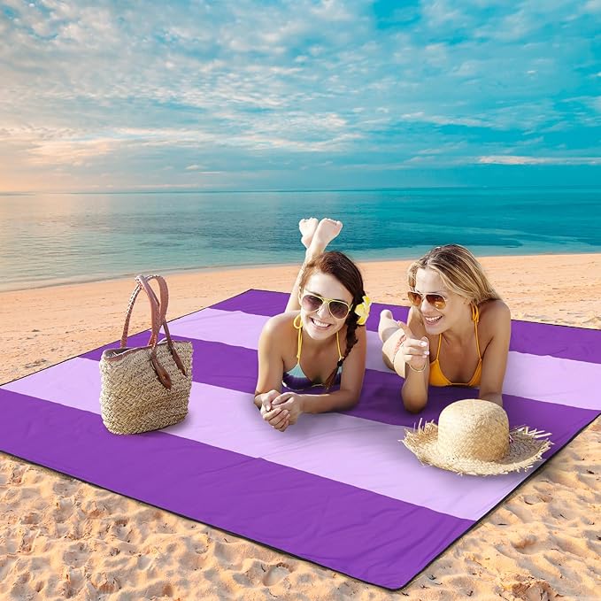 Beach Blanket Waterproof Sandproof Beach Mat 79 X 83/10'x9'for 2-8 Adults Quick Drying Outdoor Picnic Mat Beach Accessories for Travel Camping Hiking