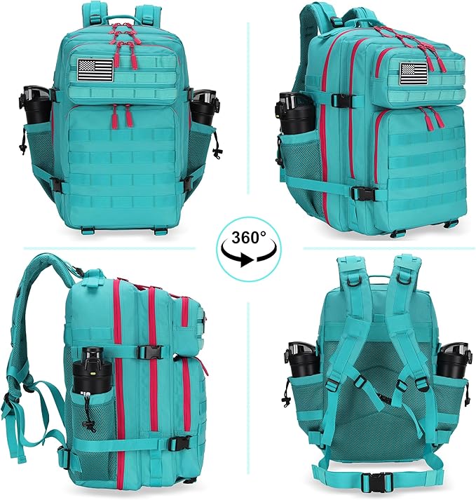 Lovelinks21 25L Tactical Military Backpack Small Travel Rucksack for Men and Women Assault Pack Bug Out Bag Molle Daypack Gym Backpack with Bottle Holder (Neon Teal)