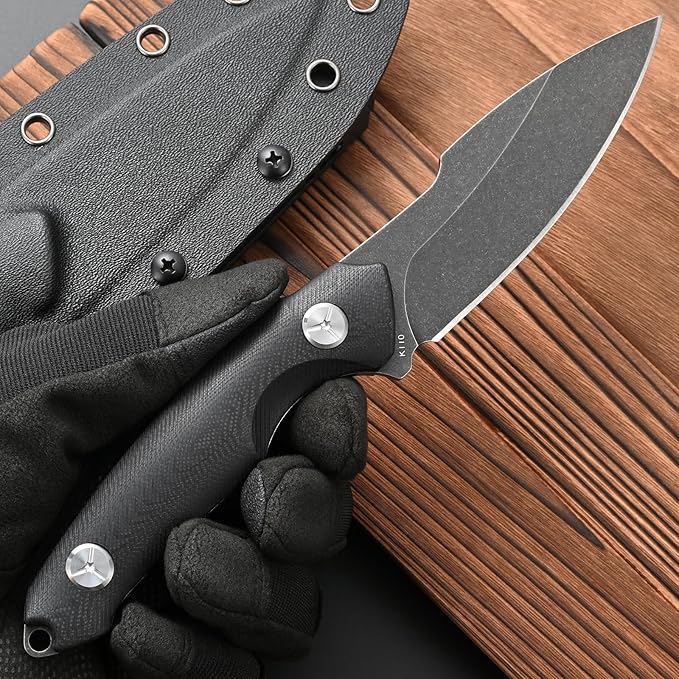 FF110 Fixed Blade Knife K110 Black Stonewashed Steel G10 Handle Full Tang Knife with Kydex Sheath for Outdoor Camping Hunting Working (Black)