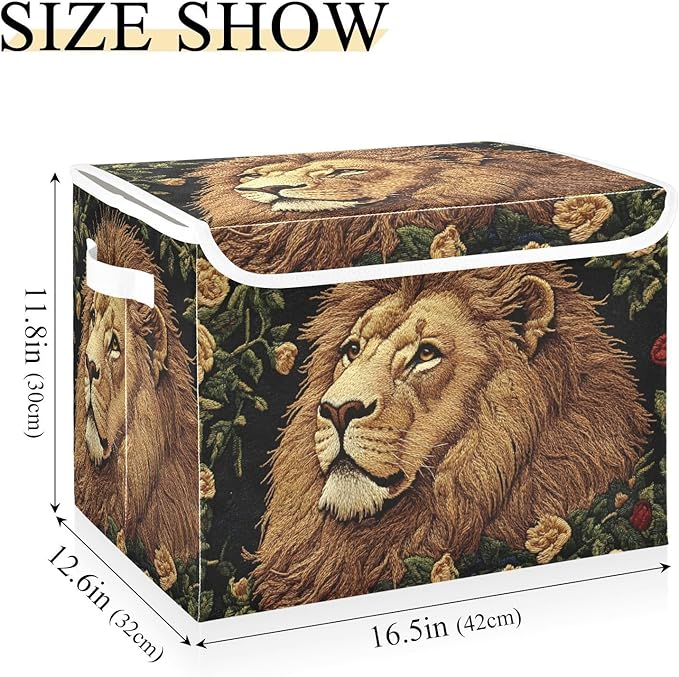 Storage Cube with Lid Lion with Floral Print 16.5×12.6×11.8 IN Collapsible Large Capacity Foldable Storage Basket Bin Organizer