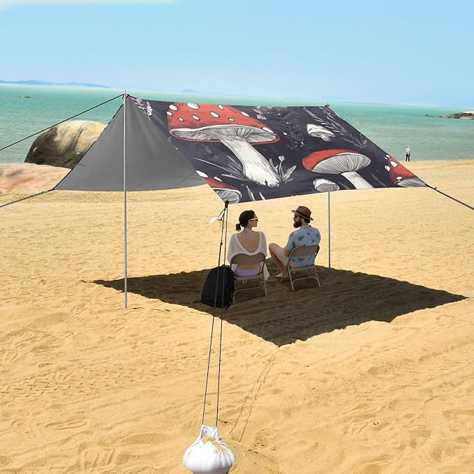 ALAZA Hobo Red Mushroom Beach Tent Sun Shelter Portable Canopy Sunshade for Outdoor Camping Picnics Backyard Fun 10x9 ft