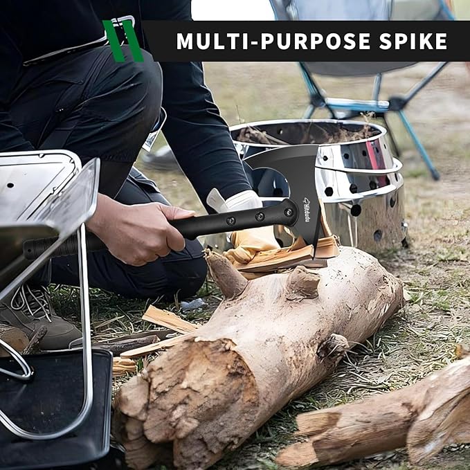 Camping Axe Tactical Survival Tomahawk Outdoor Axe for Hiking with Spike Hatchet Emergency Breaching Multitool Throwing Axe Includes Sheath