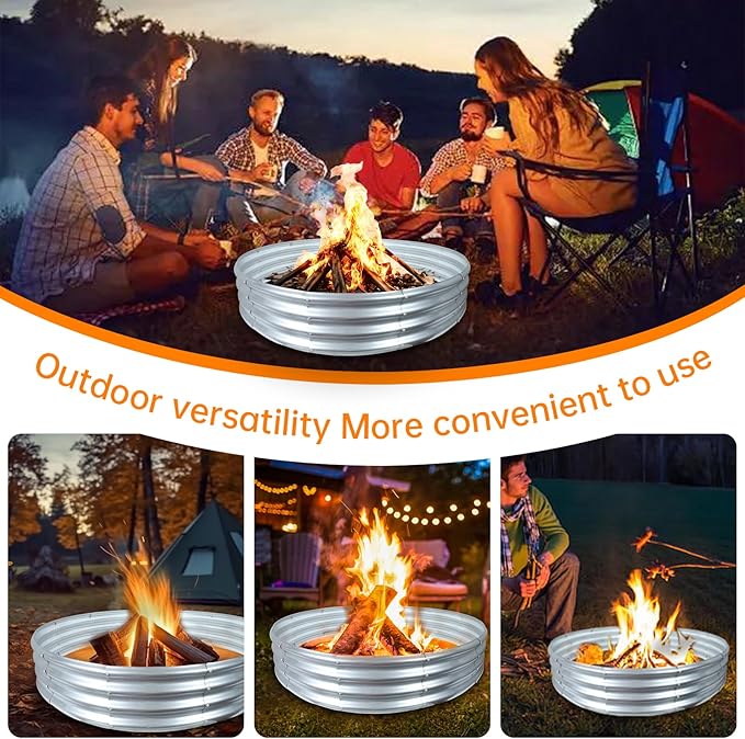 60 Inch Fire Pit Ring 5FT Galvanized Steel Burn Barrel12 Raised Heavy Duty Wood Burning Fire PitsHeat Resistant Campfire Ring with Spark Guard for Outdoor Backyard Patio &amp Camping Use