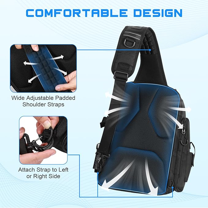 18L Fishing Sling Bag with Removable Lure Wraps and Rod &amp Beverage Holder Tackle Bag for Fishing Gear