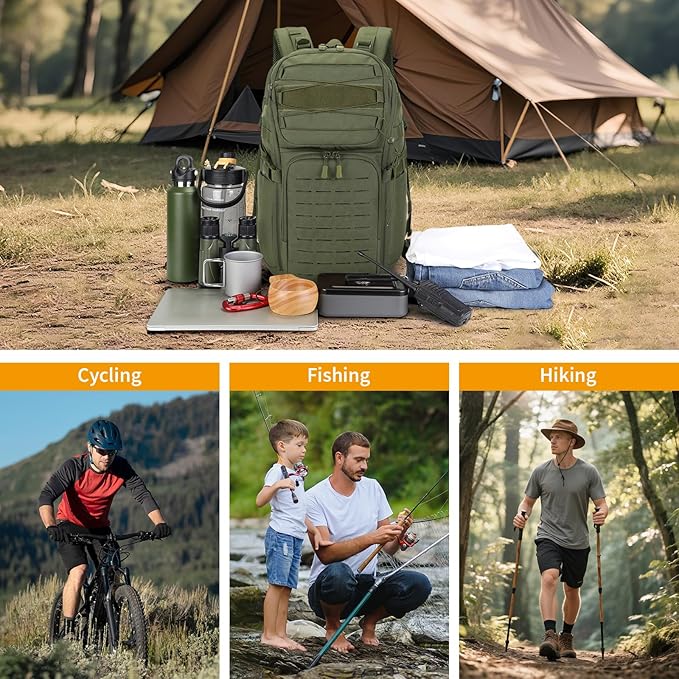 HUNTVP Tactical Backpack for Men 35L Military Backpack MOLLE 1000D Army Daypack 3 Day Bug Out Bag for Work Camping Hiking Outdoor Army Green