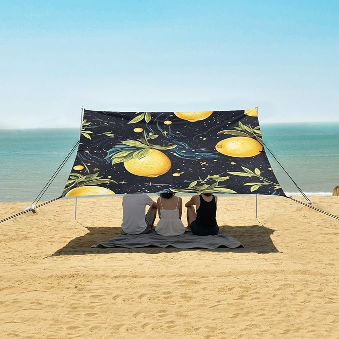 ALAZA Lemon Starry Night Galaxy Beach Tent Sun Shelter Portable Canopy Sunshade for Outdoor Camping Picnics Backyard Fun 10x9 ft
