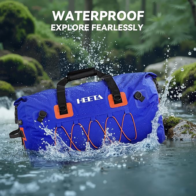 HEETA Waterproof Duffel Bag Motorcycle Dry Bag Backpack 60L/80L Extra Large Rolltop Travel Duffle Bags with Straps &amp Handles for Kayaking Rafting Boating Canoeing Camping Gym Beach Cruise Ship