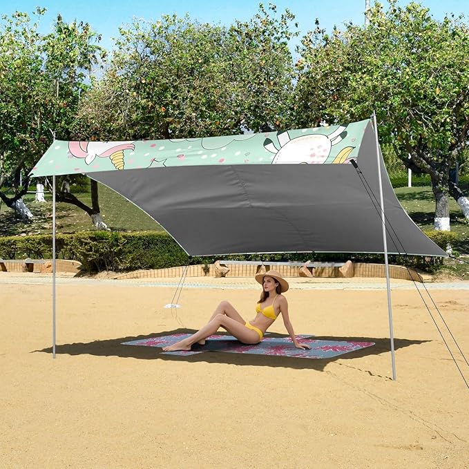 ALAZA Cute Cartoon Unicorn Pattern Beach Tent Sun Shelter Portable Canopy Sunshade for Outdoor Camping Picnics Backyard Fun 10x9 ft