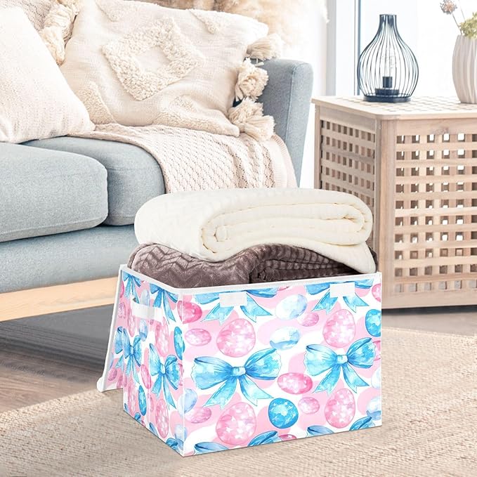 Bows and Eggs Fabric Storage Bins with Lids and HandleFoldable Storage Bins with LidsCloset Organizers for Clothes Storage Room Organization Office Storage Chest Organizer