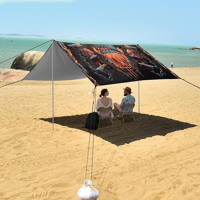 ALAZA Skull Chain Beach Tent Sun Shelter Portable Canopy Sunshade for Outdoor Camping Picnics Backyard Fun 10x9 ft
