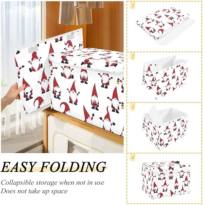 senya Christmas Baskets Collapsible Storage Bins with Lids Christmas Gnomes Storage Boxes Clothes Baskets for Organizing
