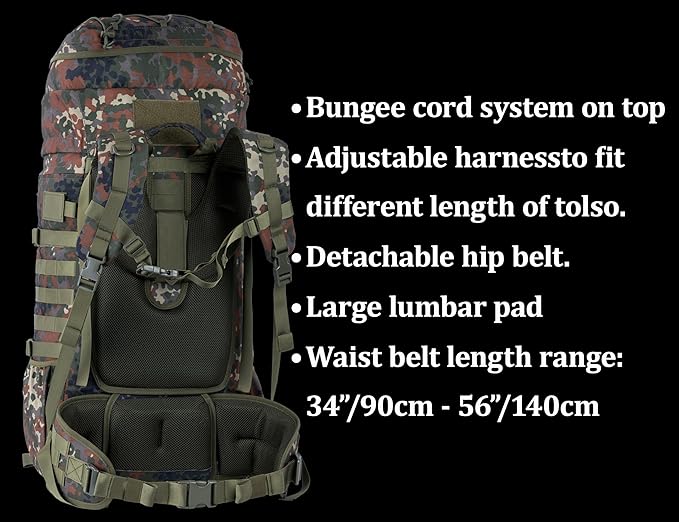 75L Tactical Backpack with Internal Frame MOLLE and Hydration System