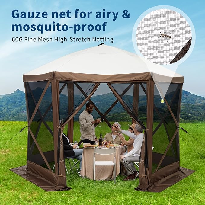 10x10FT Portable Gazebo Tent with Mosquito Netting - Instant Setup Canopy Shelter 6 Sidewalls &amp Carry Bag Stakes for Camping Backyard Lawn Events