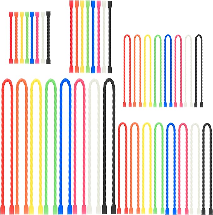TRIPLE DEER 20Pcs 3-24 Inch Silicone Cable Ties Colorful Reusable Steel-Core Silicone Twist Gear Tie Straps for Bundling and Organizing Bendable Holder Strap for Indoor and Out All Purpose