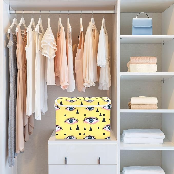 Eyes Yellow Storage Cube Bins Basket with Lid Collapsible Flip-top Fabric with Handle for Home Bedroom Closet Office 16.5×12.6×11.8 in