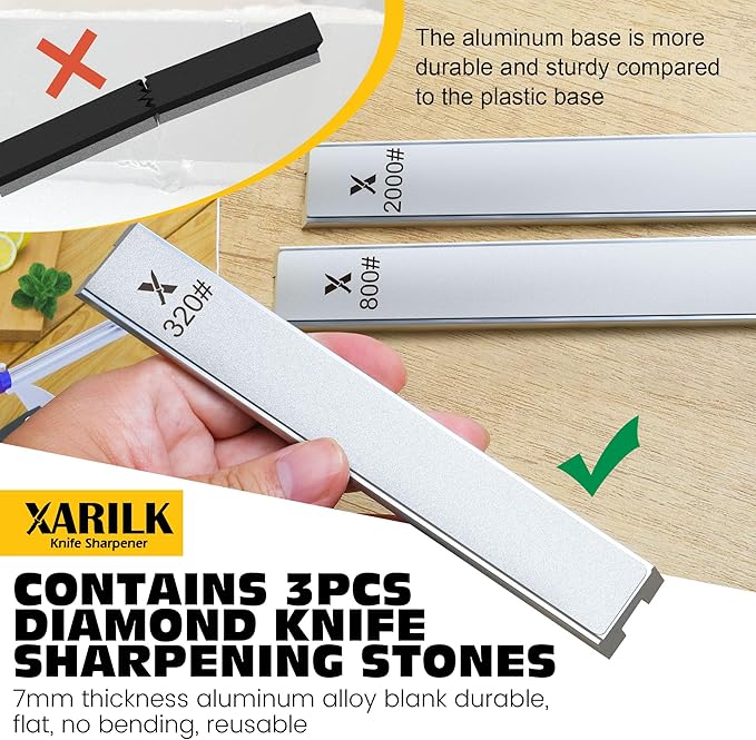 Foldable Portable Knife Sharpening System Adjustable Knife Sharpener Kit with 3 PCS Aluminum Plates Diamonds (320# 800# 2000#) Blade Flips Without Removal for Hunting Kitchen Knives