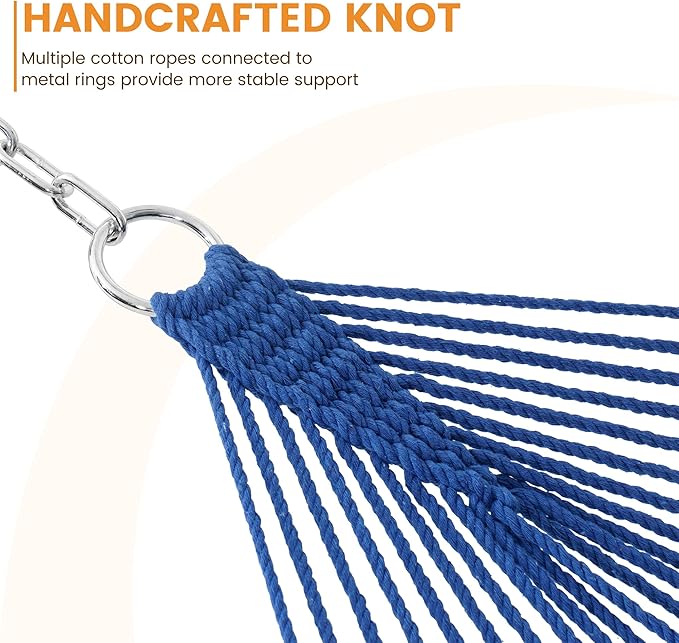 Lazy Daze Hammocks 12FT Double Rope Hammocks 2 Person Hand Woven Cotton Hammock with Spreader Bar for Outside Patio Poolside FIT 13-15 FT Stand Max 450 Lbs Blue 141 x 57 inches
