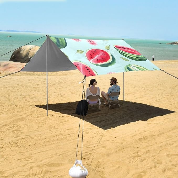 ALAZA Watermelon Green Background Pattern Beach Tent Sun Shelter Portable Canopy Sunshade for Outdoor Camping Picnics Backyard Fun 10x9 ft