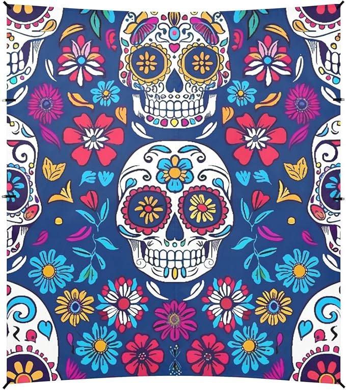 ALAZA Sugar Skull on Blue Beach Tent Sun Shelter Portable Canopy Sunshade for Outdoor Camping Picnics Backyard Fun 10x9 ft