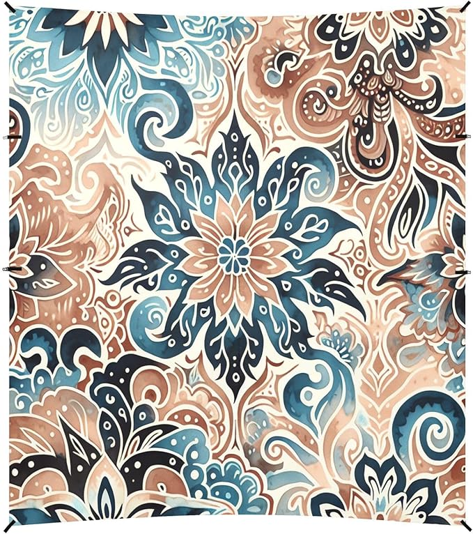 Bohemian Floral Retro Print Beach Tent Sun Shelter Set UPF50+ UV Protection 10.5 x 9.19 FT Camping Shade Canopy with Sandbags Sand Anchors Carrying Bag and Others