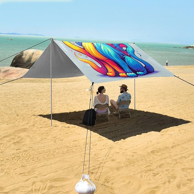 ALAZA Cat Witchy Beach Tent Sun Shelter UPF50+ Protection Beach Shade Canopy w/ 4 Sandbags for Outdoor Camping Fishing Backyard Fun Picnic 10x9 ft