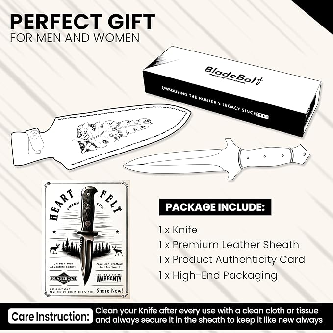 TwinEdge Pro D550X Fixed Blade Dagger Knife with Sheath – 6.9 Full Tang D2 Steel Blade with Rare Green Horn Handle Survival Hunting Knife for Men Perfect for Camping Tactical Outdoor and Gift