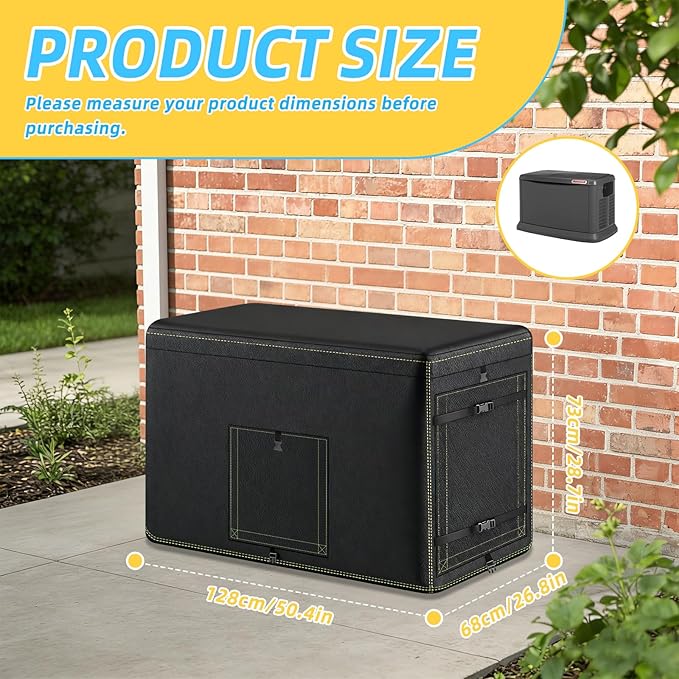 Generator Cover 600D Polyester Heavy-Duty Waterproof Generator Cover for 7.5–22kW Home Standby Generators — Windproof Zippered/Elastic Hem Design Black