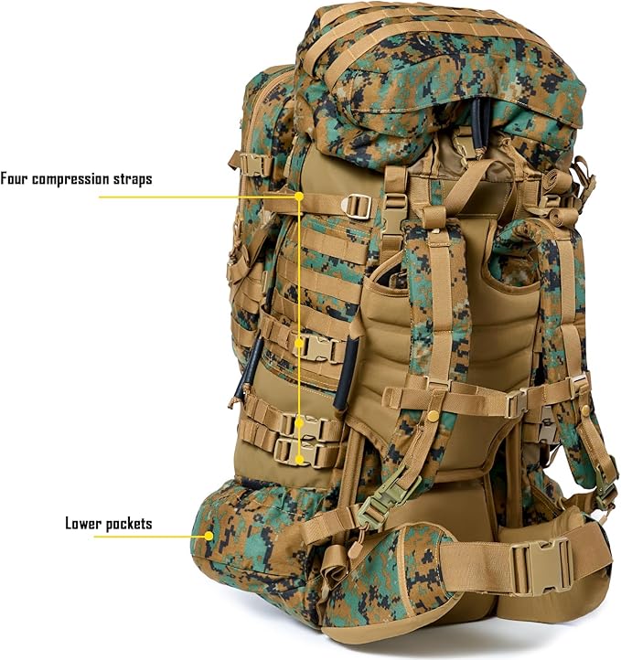 MT Military Army Large Rucksack with Detacheable Assault Backpack Hydration Pack Shoulder Straps and Waist Belt Metal Frame | Detacheable Hydration Pack Shoulder Straps Waist Belt Metal Frame