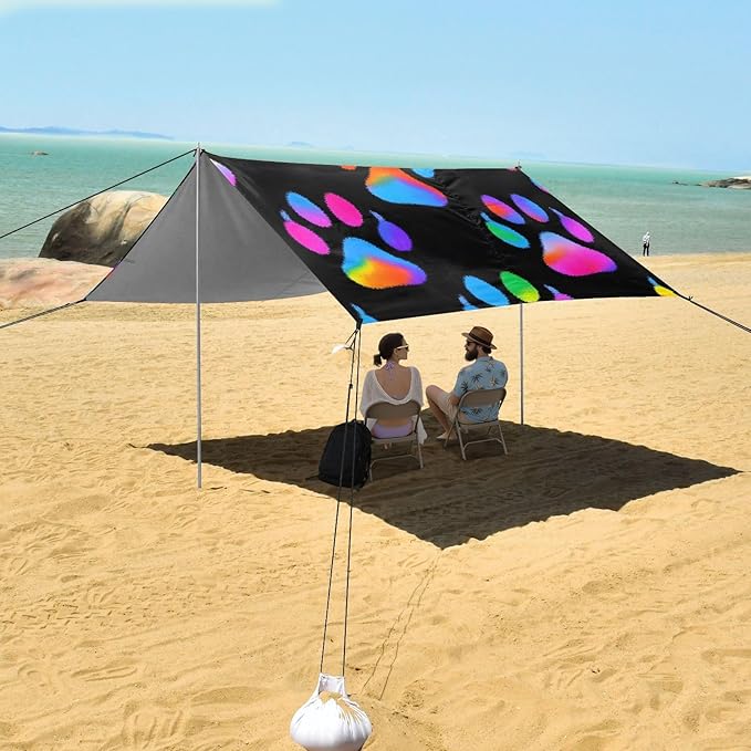ALAZA Neon Dog Paw Pattern Beach Tent Sun Shelter Portable Canopy Sunshade for Outdoor Camping Picnics Backyard Fun 10x9 ft
