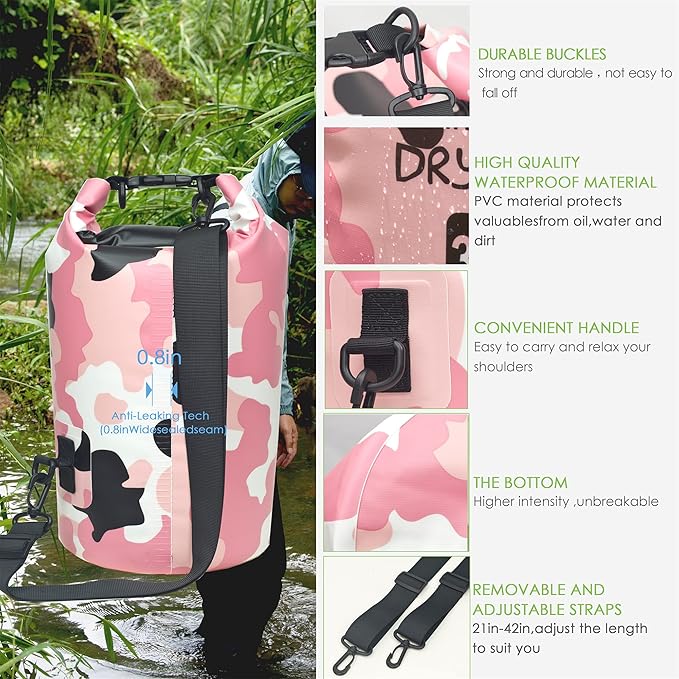 YUMQUA 5L Waterproof Dry Bag Bundle with 2 Pack Large Waterproof Phone Pouches