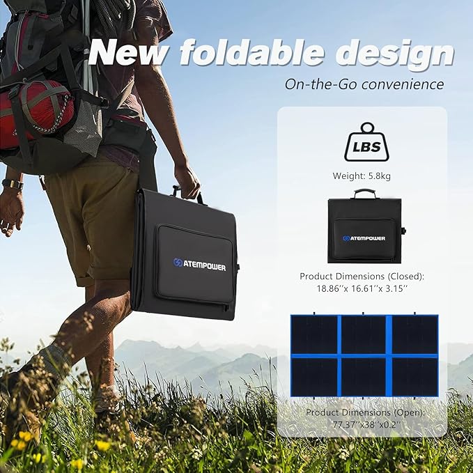 ATEM POWER 300W Portable Solar Panel Foldable Solar Panel HPBC Chip 20A MPPT Charger Controller 5V USB Output for 12/24V Battery/Power Station Outdoor Camper RV Hiking Durable Anti Cracking Coating