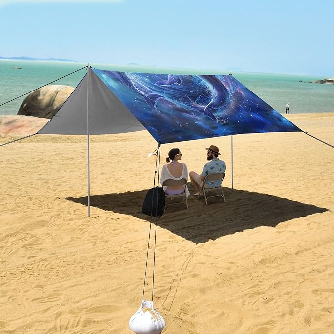 ALAZA Dolphins in Heart Space Beach Tent Sun Shelter Portable Canopy Sunshade for Outdoor Camping Picnics Backyard Fun 10x9 ft