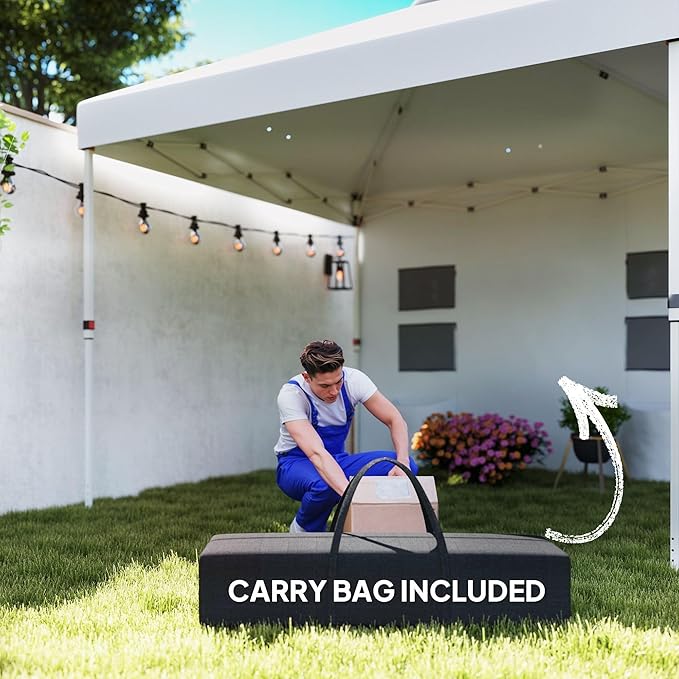 10'x10' Premium Quality Complete Height Adjustable Pop Up Canopy Tent with Sidewall Panels and Multiple Storage Pockets Pure White