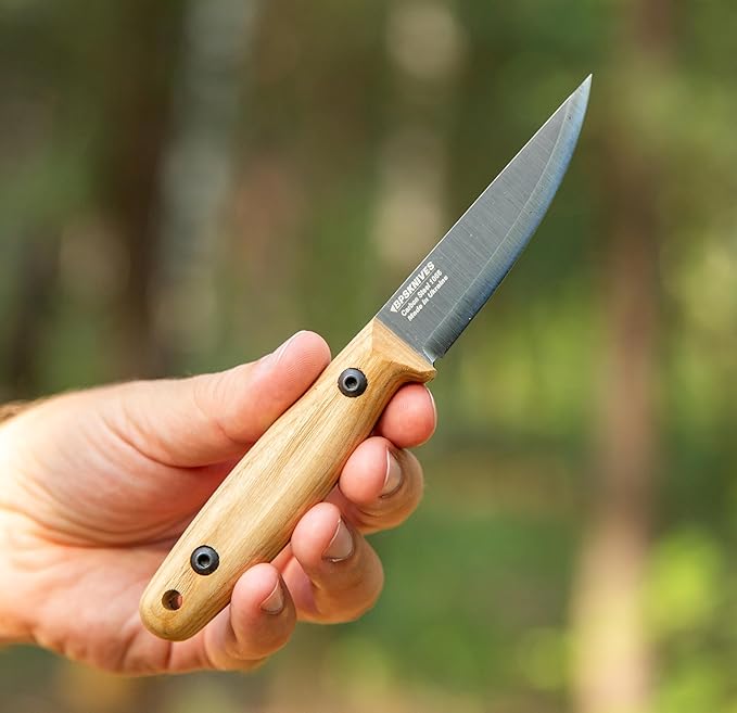 BPSKNIVES Finn Lite - Puukko Knife - Fixed-Blade Carbon Steel Knife with Leather Sheath - Small Full Tang Camping Knives - Scandinavian Camp Utility Knives