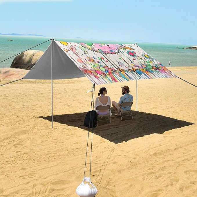 Funny Lovebird Stable Beach Tent UPF50+ Easy Setup Large Portable Sun Shelter with Sand Pockets for Backyard and Camping